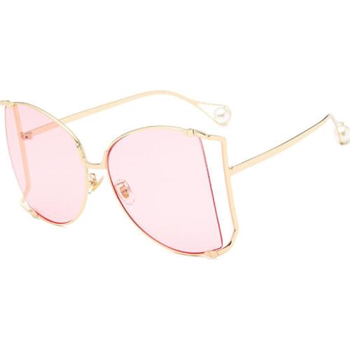 2020 New Half Frame Brand Designer glasses Women Square Pearl Sunglasses for Female Fashion Oversized Clear Pink Eyewear Ladies