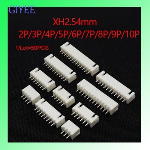 50PCS/Lot XH2.54 Pin Header Connector 2P 3P 4P 5P 6P 7P 8P 9P 10PIN 2.54mm Pitch XH For PCB jst