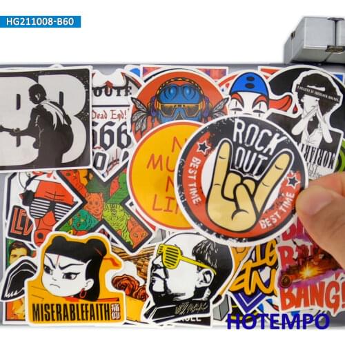 60pcs Retro Rock And Roll Style Pattern Graffiti Waterproof Decals Stickers Pack for Phone Laptop Luggage Skateboard Car Sticker