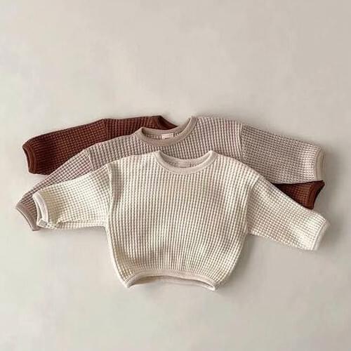 9066 Baby Clothes Pineapple Sweatershirt Autumn New 2021 Thick Waffle Boys Hoodies Long Sleeve Simple All Match Girls Top