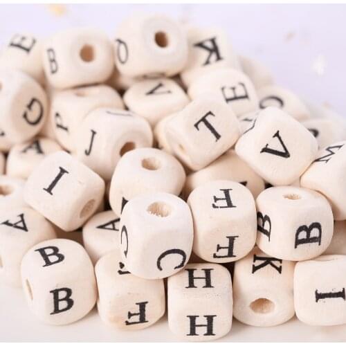 10/12/14mm 20/40Pcs/Lot Wooden Beads Square Alphabet Letter Loose Beads For DIY Baby Smooth Teether Jewelry Making Accessories