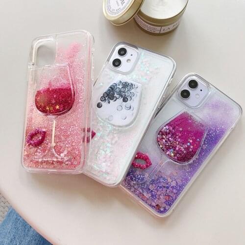 Quicksand Glitter Case For Samsung A71 A51 A70S A40 A50 A60 Case Lips Wine Glass Cover For Galaxy M10 M20 M30 A20 A20E A30 Case