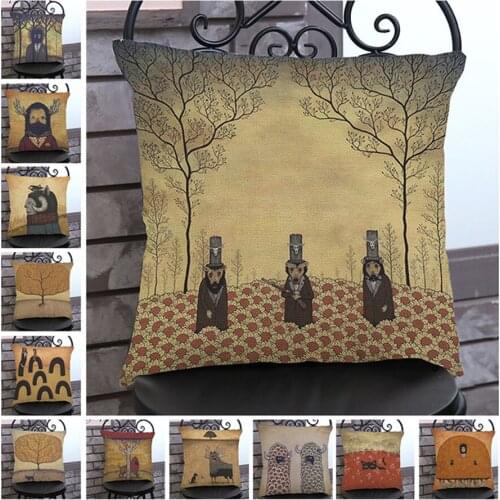 Vintage Forest Animals Cat Dog Pattern Cushion Pillowcase Africa Grassland Lion Home Decorative Car Sofa Seat Throw Pillows