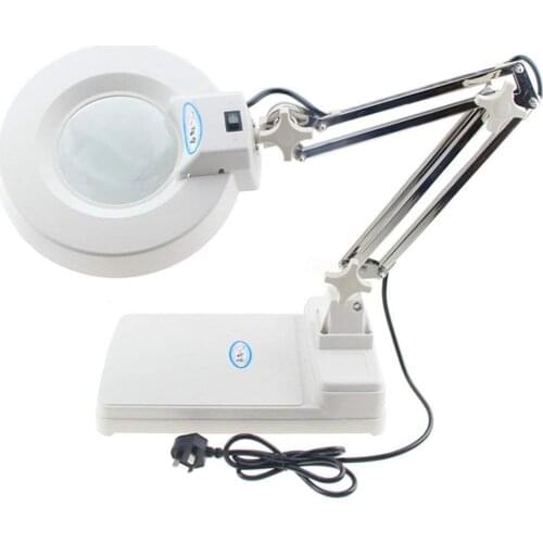 220V Electronic 10X Desk Clip-on Magnifying Glass Lamp LED Lighted Illuminated Optical Magnifier Folding Stand for PCB Inspectio