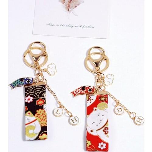 Fortune Cat Ribbon Lucky key chain key rings lovely bag pendant