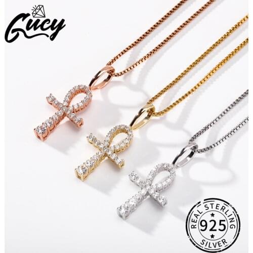 GUCY Hip Hop Woman Pendant 925 Sterling Silver Glittering Cross Pendant Iced Out Zircon Necklace Fashion Charm For Gift