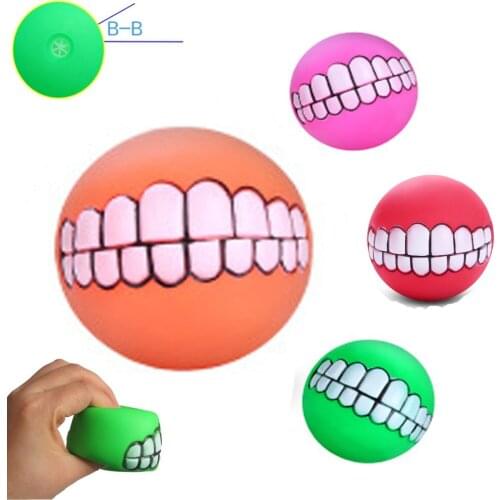 Transer Pet Supply Funny Teeth Rubber Dog Ball Toy Sound Squeak Chew Toys Small Large Dog Funny Pets Dog Puppy Cat Ball Teeth