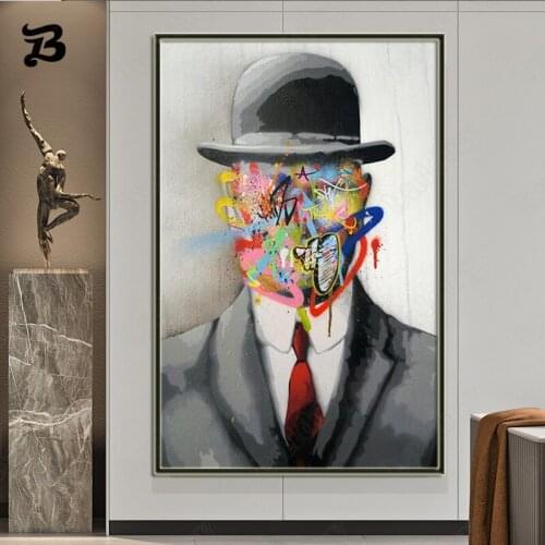 Canvas Painting for Living Room Rene Magritte Famous Painting Son of Man Graffiti Art Posters and Prints Street Art Home Decor