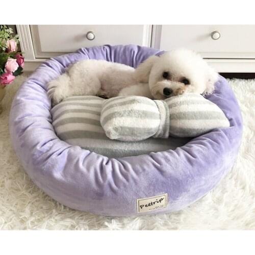Dog Bed Crystal Velvet Round Pet Bed Non-Slip Waterproof At The Bottom Detachable Dual Purpose Socket For Small Medium Large Dog