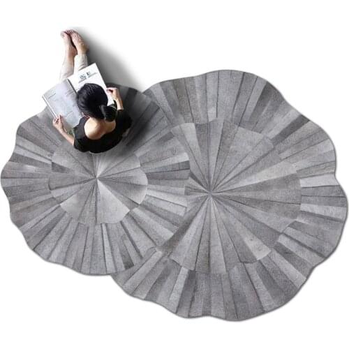 Lotus Shape Original Design Patchwork Cowhide Rug Special-shaped Oval Rug Living Room Coffee Table Carpet Cow Skin Top Design