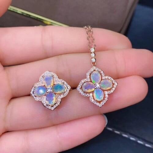 The Best GiftFor your girl Friend Natural Opal jewelry set Natural Real Opal 925 sterling silver 1pc pendant,1pc ring