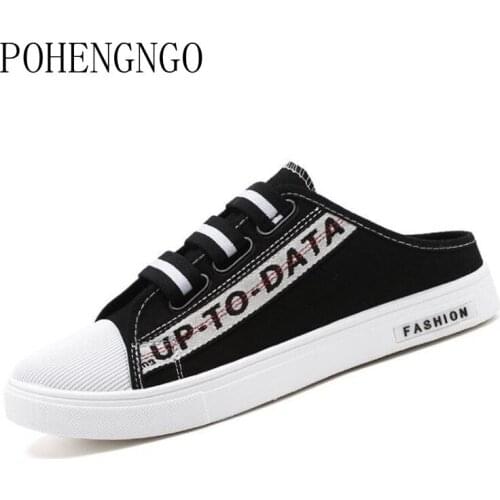 2019 Autumn Youth Fashion Men Shoes beach canvas Half Drag Shoes Casual Flat Walking Shoes Comfortable outdoor Men slippers