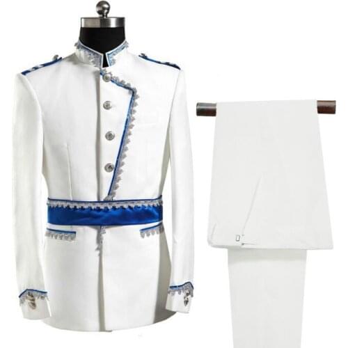 White singer european court dance stage clothing for men suit set with pants 2020 mens wedding suits costume groom formal dress