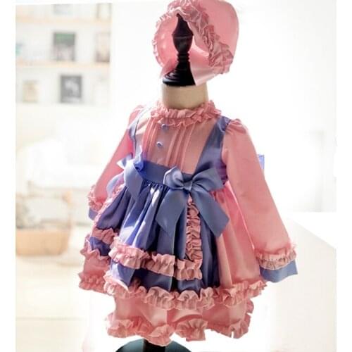 2021 new girl dress pink blue princess dress sweet cute bow ruffle tutu dresses for baby kids girls 1-6 year Spanish style