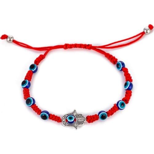 Braided Eyes Hamsa Hand Charm Bracelets for Protection Luck Kabbalah Adjustable Hand-woven Red Cord Thread Amulet Baby