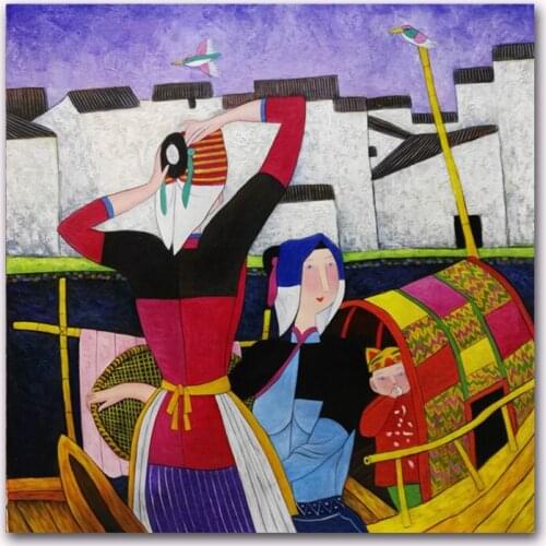 Hand painted Oil Painting on Canvas Hu YongKai Chinese Contemporary Art Woman Wall Art Pictures for Living Room Home Decor #1004