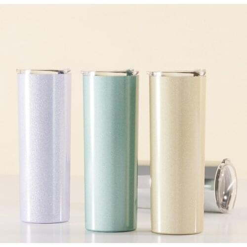 Most Popular Wholesale 20oz Rainbow Sublimation Glitter Skinny Tumbler With Sealed Lid Double Vaccum Portable Water Bottle