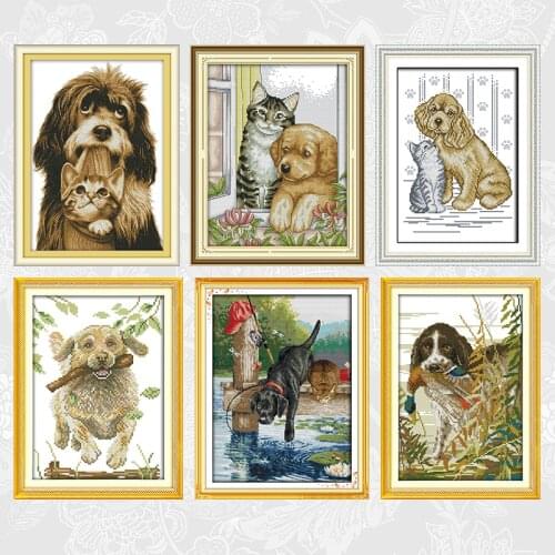Dogs and Cats series Counted Printed Canvas 14ct 11ct Aida Cross Stitch kits Embroidery Handmade Accessories Needlework