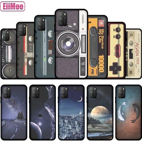 EiiMoo Silicone Phone Case For Xiaomi Mi Poco M3 Fashion Cute Cartoon Flower Painting For Xiaomi Poco M3 6.53" Thin Black Cover
