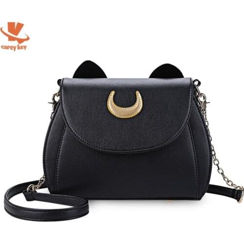 CAREY KEY Luna Cat Shape Chain Shoulder Bag PU Leather Women Messenger Crossbody Small Bag Summer Sailor Moon Ladies Handbag