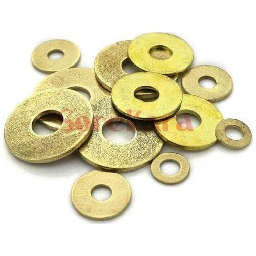 Pack of 50/100 M2.5*6*0.5mm/M3*6*0.5mm/M4*9*0.8mm/M5*10*0.8mm/M6*12*1mm/M8*16*1.2mm/M10*20*1.5 Metric Brass Flat Thick Washers