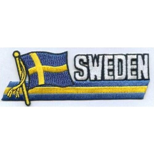 Embroidered Sweden Flag Patches 3" Heat Cut Border and Iron On Backing 100pcs/Plastic Bag MOQ50pcs Free Shipping