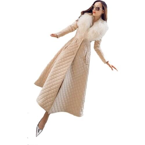 Womens long paragraph fur collar parka coat 2019 new temperament S-2XL plus size black beige fashion slim jacket feminina JD552