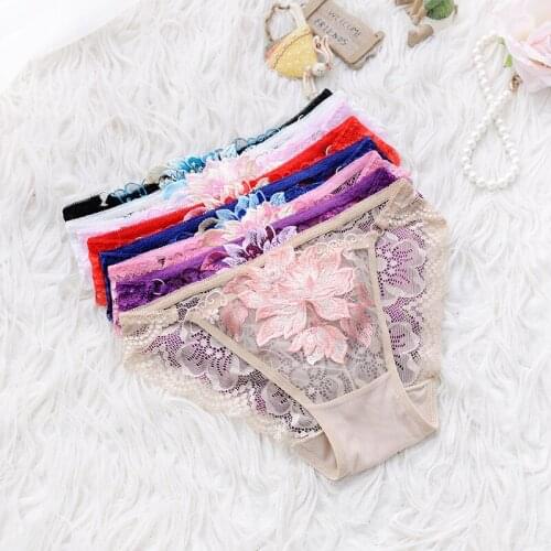 Sexy Lace Thongs Embroidery Panties Women Underwear Hollow Mesh Briefs Female Lingerie Floral Ladies Underpants Panties