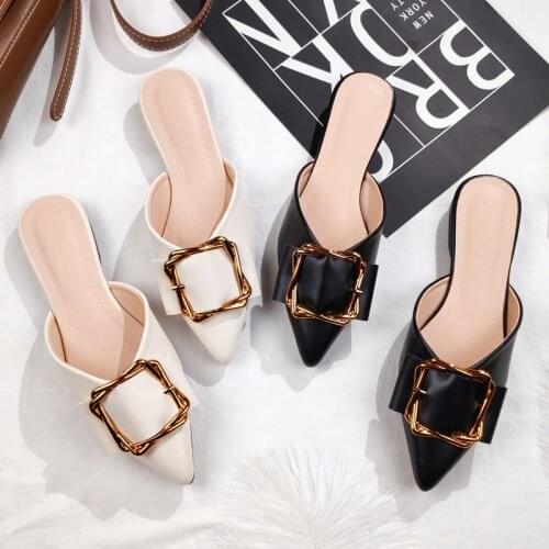 Summer New Womens Slippers Mules Shoes Women Anti Slip Flat Slippers Fashion Pointed Baotou Semi Drag Sandals