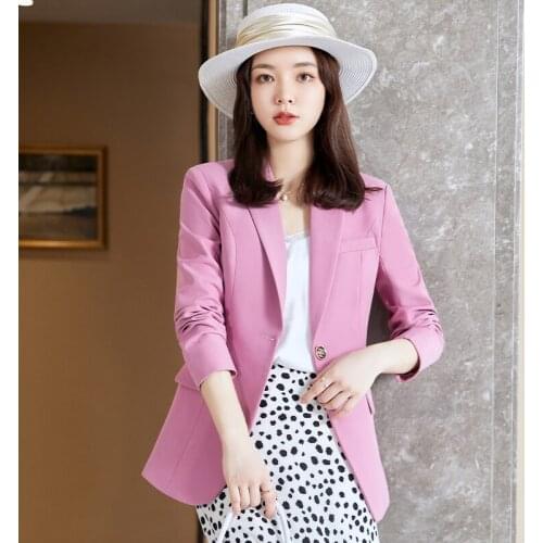 High Quality Fabric Formal Blazers Jackets Coat Elegant Pink Women Business Tops Blaser OL Styles Ladies Professional Outwear
