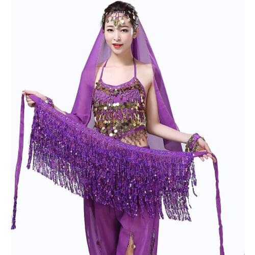 Women Belly Dance Sequins Tassel Lace Bead Piece The Waist Chain Adult Belly Dancing Costumes Hip Scraf