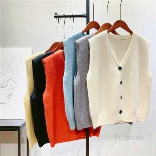 V-neck Knit Tank and Sweater Women Simple Solid Soft Knitted Waistcoat Cardigan Women Spring Autumn Vest Sleeveless Cardigan