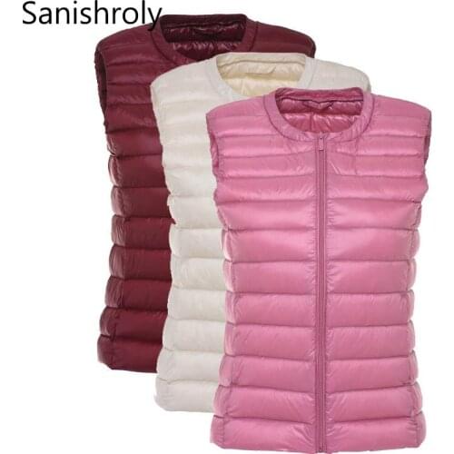 Sanishroly Women Ultra Light Down Vest Parka Autumn Winter White Duck Down Coat Female Sleeveless Waistcoat Plus Size 4XL SE368