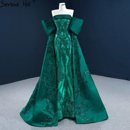 Serene Hill Green Mermaid Luxury Evening Dress With Train 2021 Satin Elegant Sexy Women Formal Party Wear Gown CHM67227