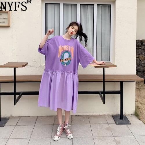 NYFS 2021 New Korean Loose Patchwork big Hem Woman Dress Vestidos Robe Elbise Fashion Summer Dress