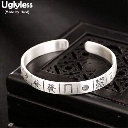 Uglyless 100% Real Solid 999 Pure Silver Mahjong Bangles for Women Fine Jewelry Personalized Chinese Quintessence Element Bijoux