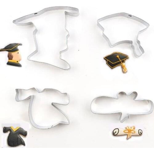4 Pcs/set Cute Graduation Baccalaureate Hat Diploma Stainless Steel Biscuit Molds Cookie Cutters Set Cake Mould Decoration Tools