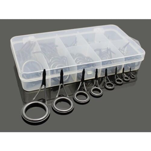 75Pcs Fishing Rod Guide Tip Repair Kit Set DIY Eye Rings Different Size Stainless Steel Frames with Box Replacement Tackles