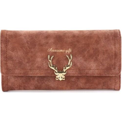 8PCS / LOT Women Long Wallets Fashion Deer Head Lady Clutch Wallet 3 Folds Multifunction Coin Purse Handbag Womens Purse