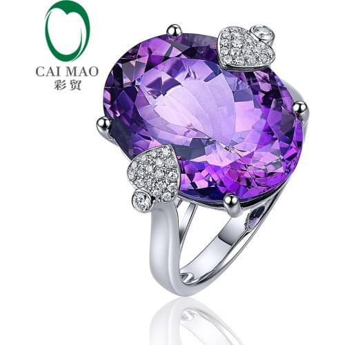 Free shipping 13.35ct Oval Cut Amethyst 14k Gold 0.23ct Natural Diamond Classic Engagement Ring