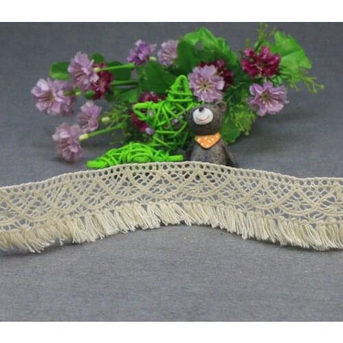 New Beige 5 Yards 3.8cm 100% Cotton Tassel Lace Trimmings For Sewing Lace Ribbon Decoration Garment Accessories Handmade Craft