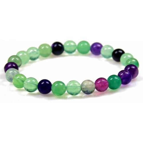 Handmade Nature 8 mm Round Beads Aurora Fluorite Stone Bracelets For Women,Men Jewelry Energy Health Balance Gift