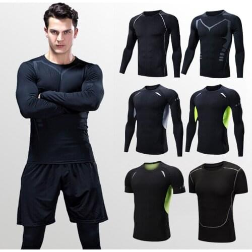 Quick Dry Rashgard Running T-Shirt Men Compression Fitness Training Jogging Tops Tees Football Jersey Gym Sportswear Plus Size