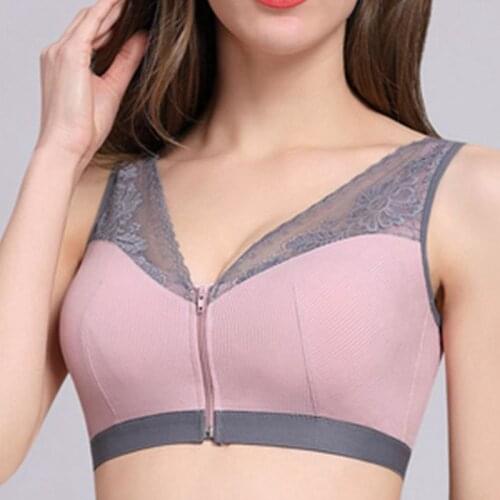 Beauty Back Gather Sports Sleep Bra Underwear Without Rims Full Cup Front Buckle Zipper lace Zero pressure Bra