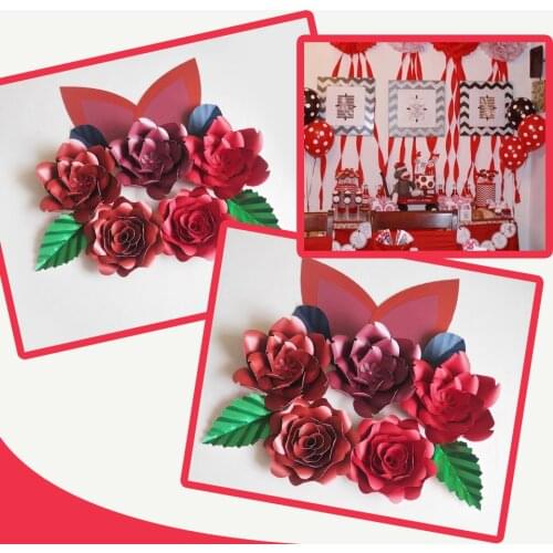 DIY Large Giant Paper Flowers Rose Fleurs Backdrops 5PCS+ 4 Leaves +2 Ears For Baby Shower Nursery Kids Birthday Video Tutorial