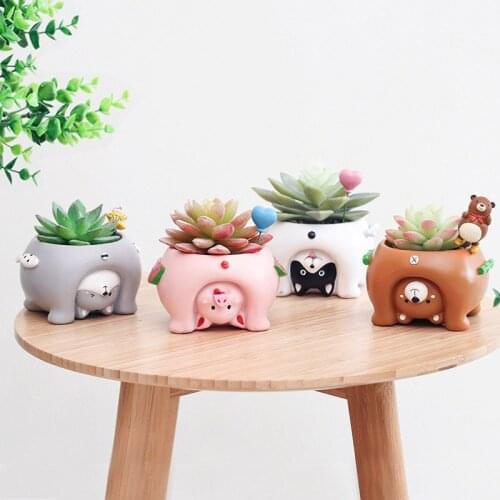 Creative cartoon succulents planting flower pot desktop potted flower pig balcony decoration fairy tale garden decoration