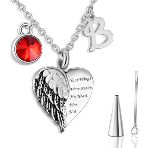 Stainless Steel Heart Urn With 26 A-Z Initial Name Letter Birthstone Fashion Pendant For Men Women keepsake Cremation Necklace