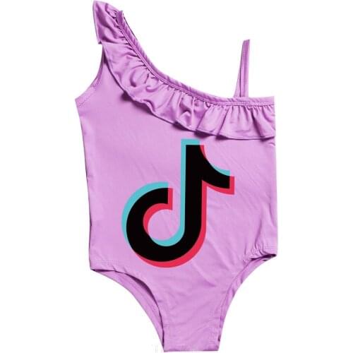 Tik Tok Bathing Suit Girl One Piece Summer Tik Tok Swimsuit Cartoon Print Bathing Suits Ruffle Kids Toddler Beach Wear Bikini