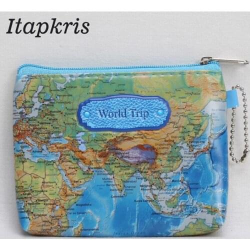 Hot sale Nylon Zipper 3D Printing Mini World Map Coin Purse Pouch Women Men Casual Zipper Card Dollar Change Bag Case