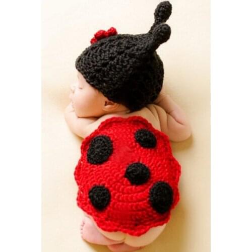 Cute Baby Photo Clothing Toddler Kids Infant Ladybug Costume Newborn Photography Props Knit Crochet Animal Dresses For Sale